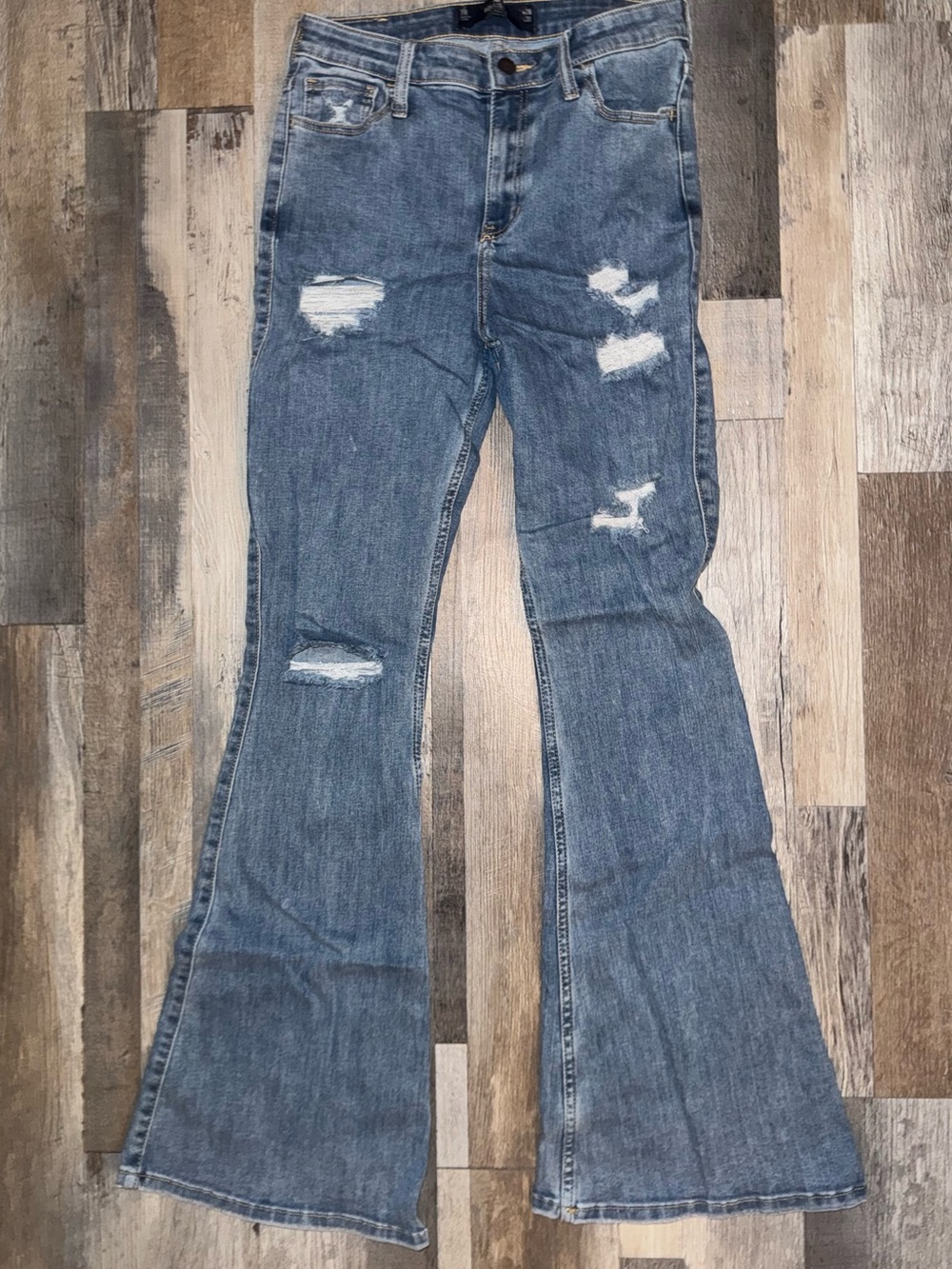 Hollister Medium Blue Distressed Flare Jeans